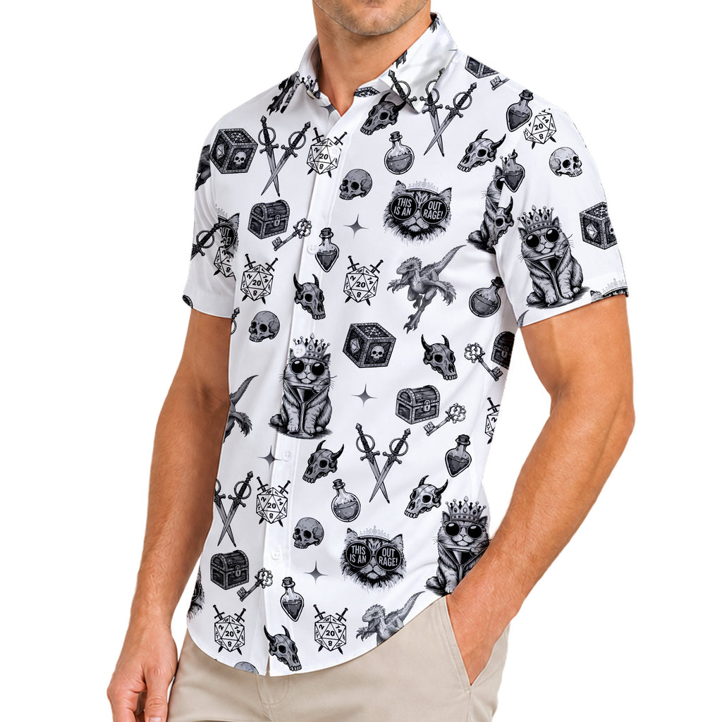 Men’s Dungeon Crawler Carl Black & White Fantasy Short Sleeve Button Up Shirt