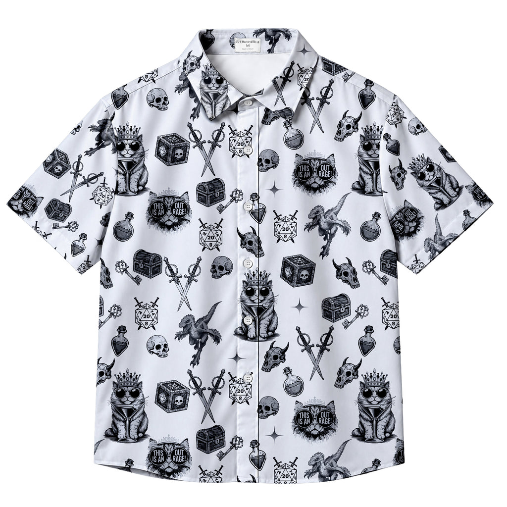 Men’s Dungeon Crawler Carl Black & White Fantasy Short Sleeve Button Up Shirt