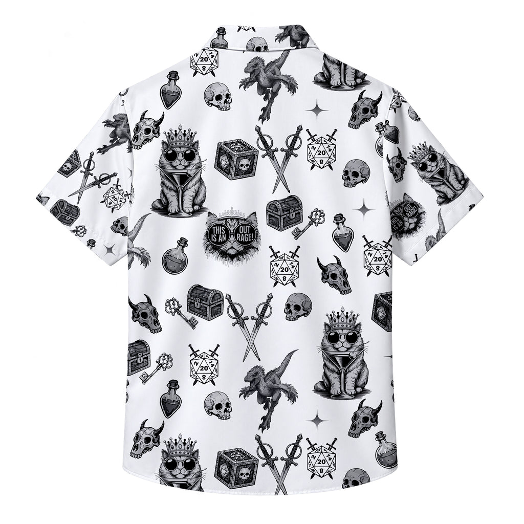 Men’s Dungeon Crawler Carl Black & White Fantasy Short Sleeve Button Up Shirt