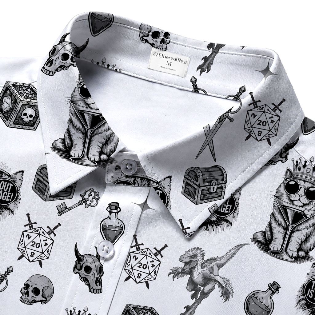 Men’s Dungeon Crawler Carl Black & White Fantasy Short Sleeve Button Up Shirt