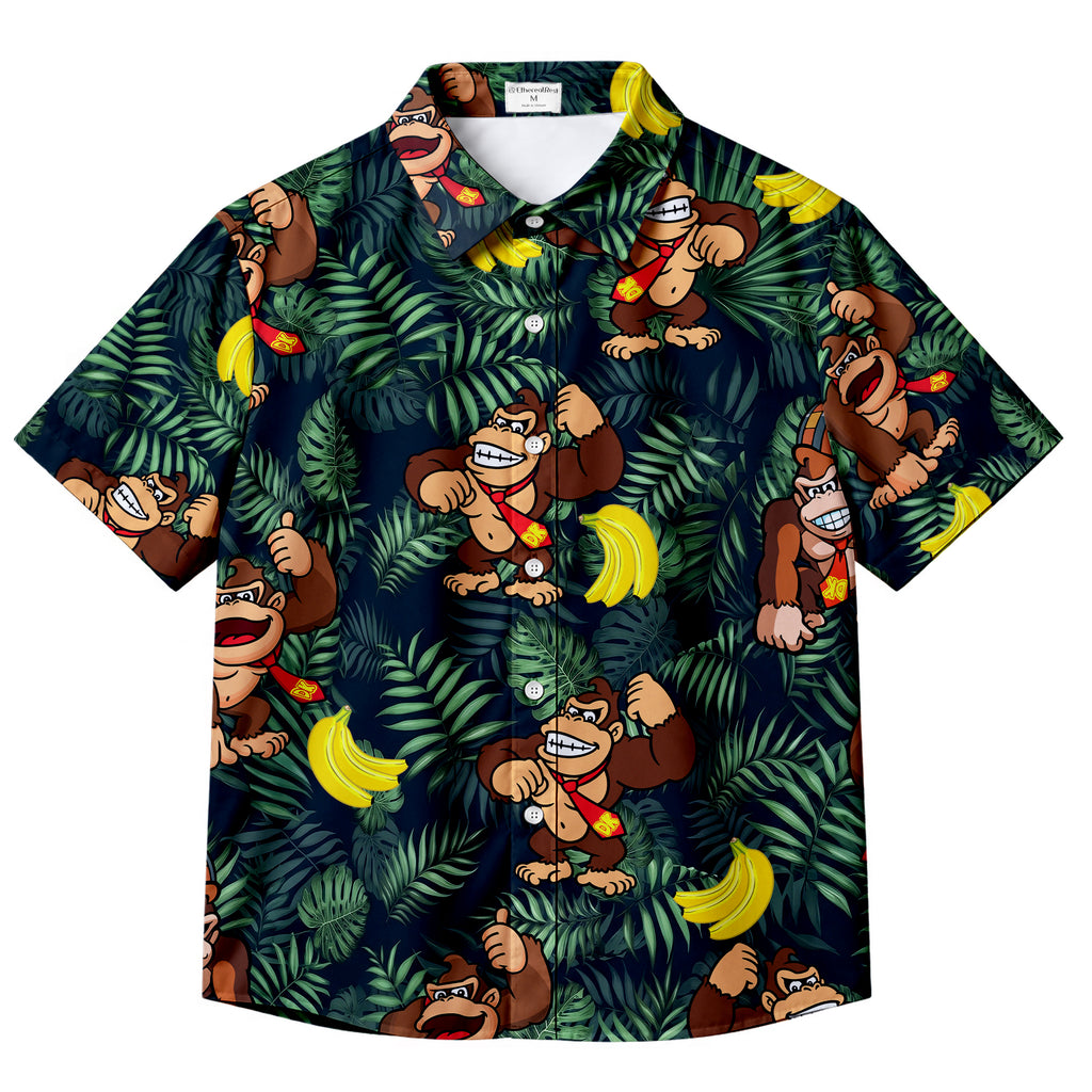 Men’s Donkey Kong Tropical Banana Leaf Short Sleeve Button-Up Shirt