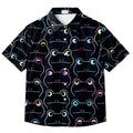 Men’s Black Neon Frog Pattern Short Sleeve Button-Up Shirt