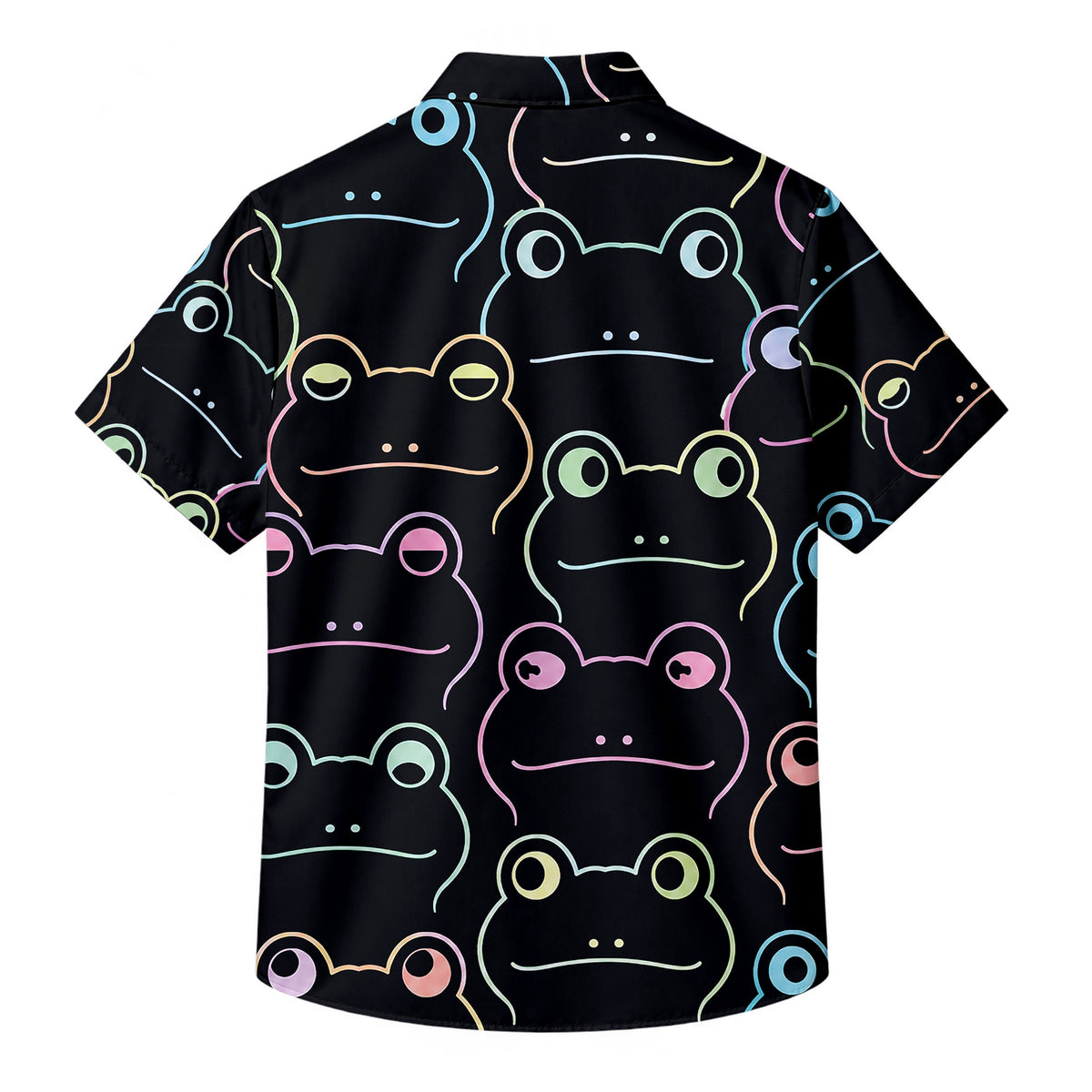 Men’s Black Neon Frog Pattern Short Sleeve Button-Up Shirt