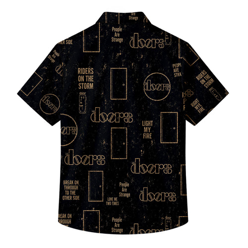 Black The Doors Rock Band Short Sleeve Button-Up Shirt