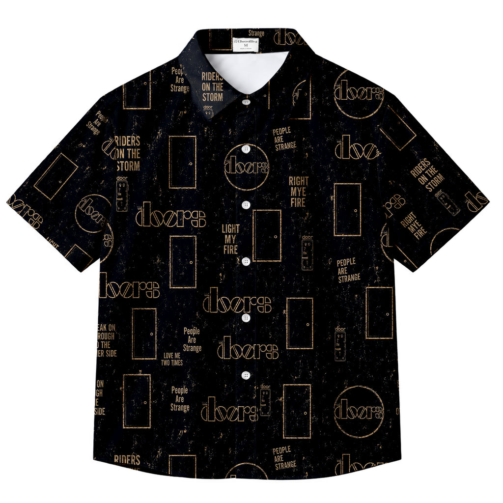 Men’s Black The Doors Rock Band Short Sleeve Button-Up Shirt