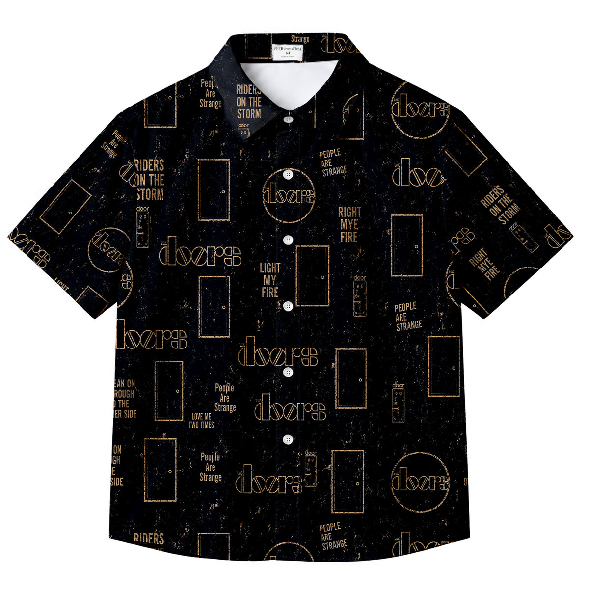 Men’s Black The Doors Rock Band Short Sleeve Button-Up Shirt