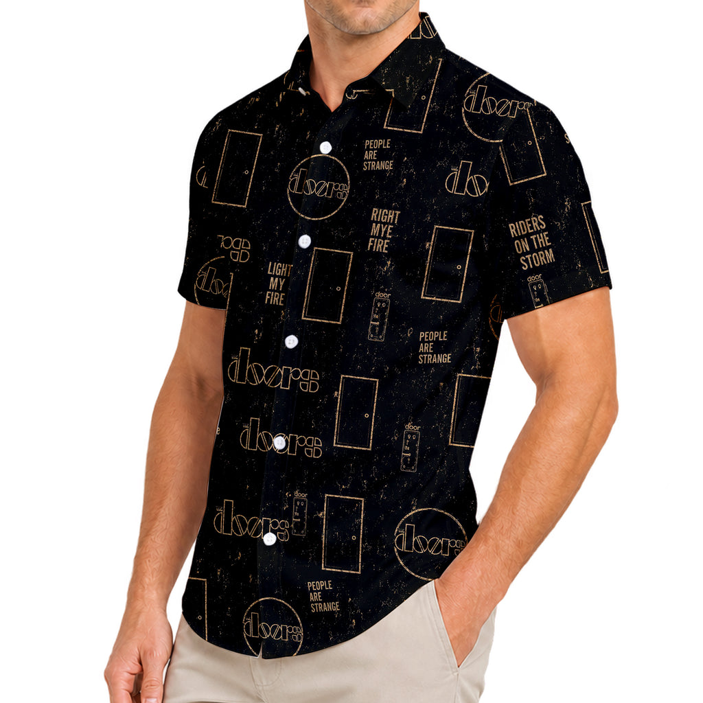Men’s Black The Doors Rock Band Short Sleeve Button-Up Shirt