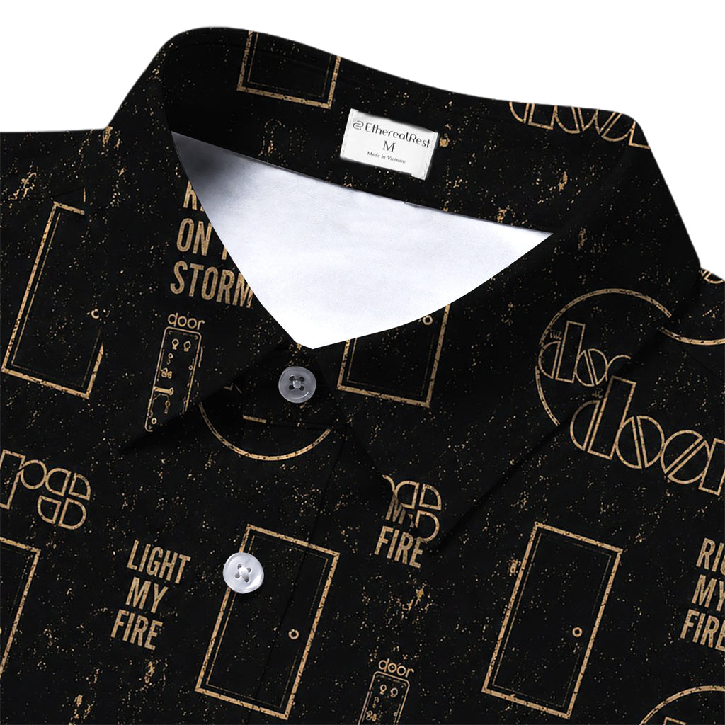 Men’s Black The Doors Rock Band Short Sleeve Button-Up Shirt