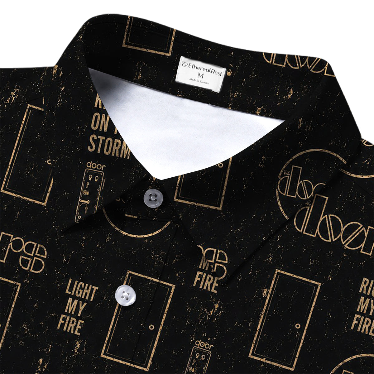 Men’s Black The Doors Rock Band Short Sleeve Button-Up Shirt