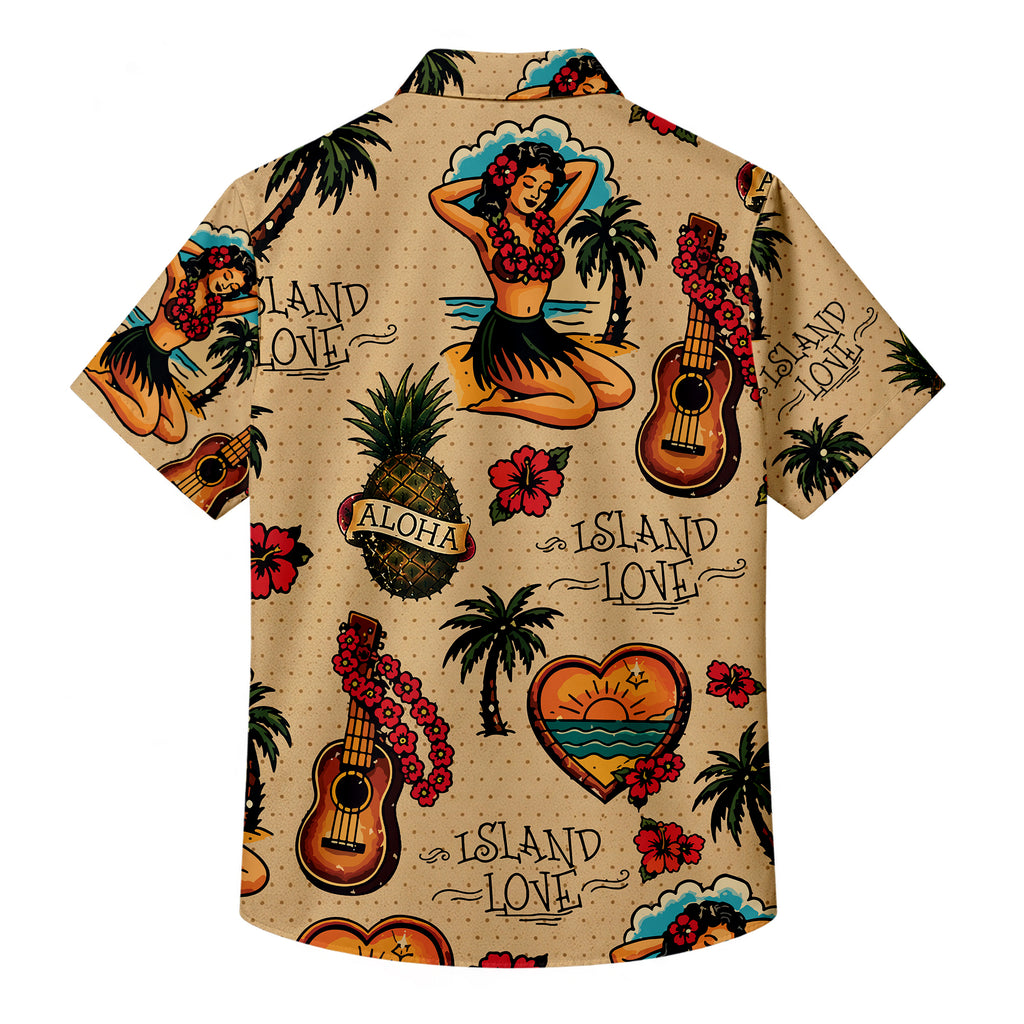 Men’s Beige Aloha Island Tropical Short Sleeve Button-Up Shirt