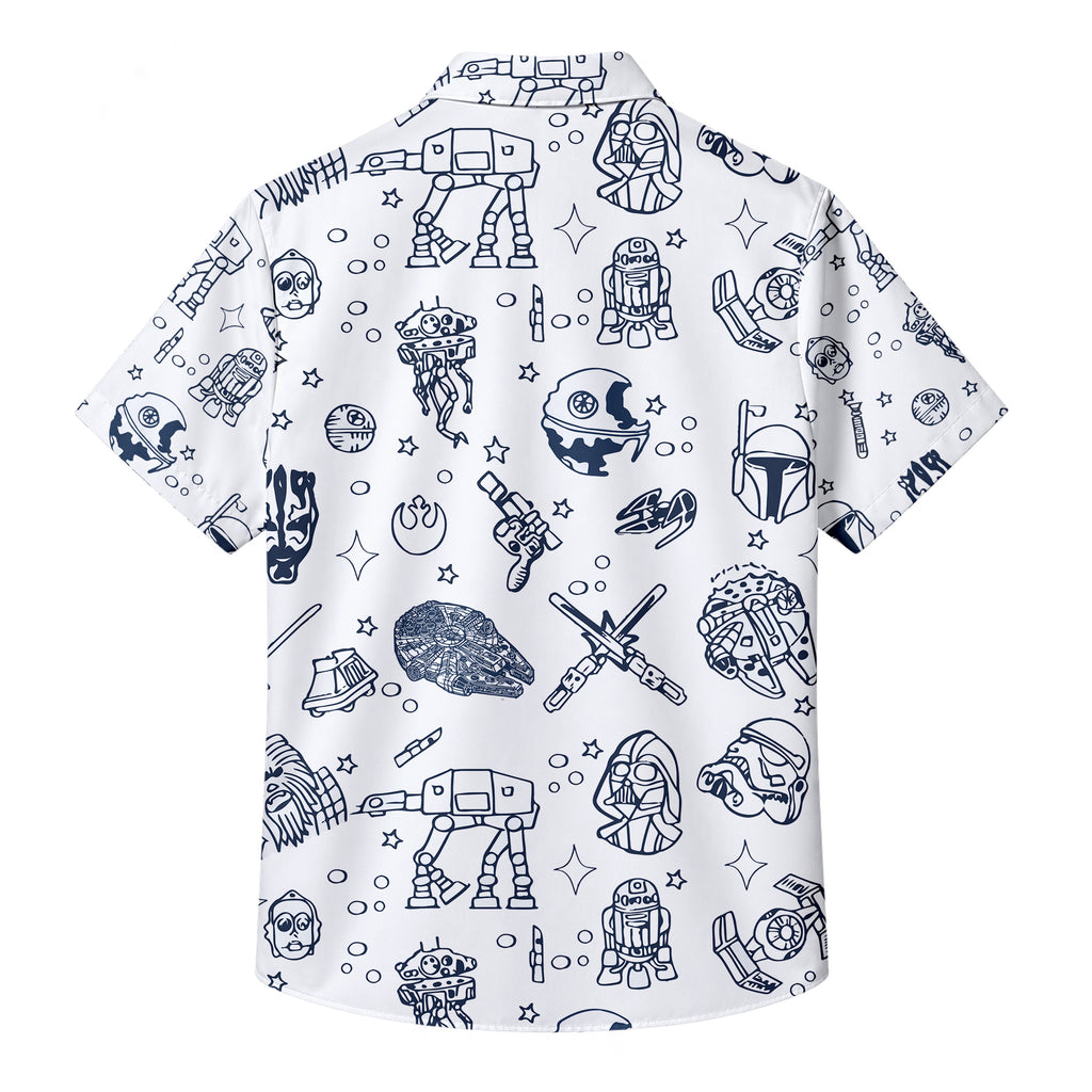 Men’s White Star Wars Character Doodle Short Sleeve Button-Up Shirt