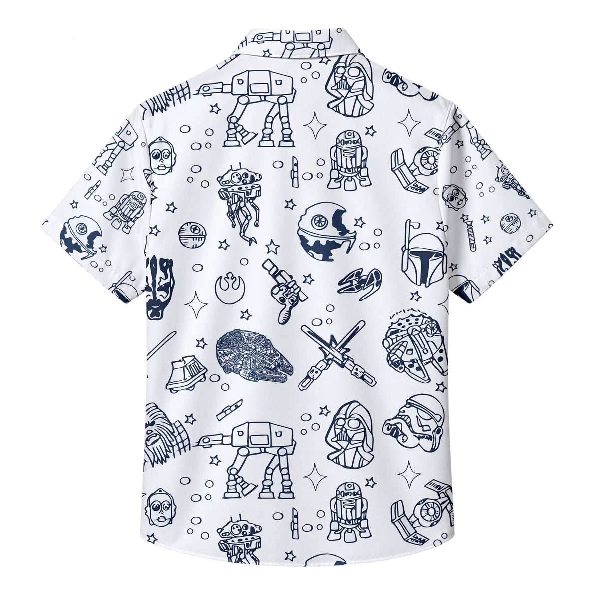 Men’s White Star Wars Character Doodle Short Sleeve Button-Up Shirt
