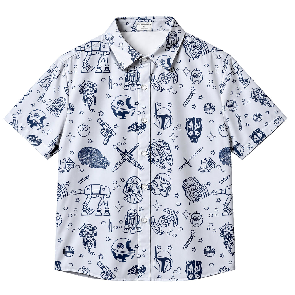 Men’s White Star Wars Character Doodle Short Sleeve Button-Up Shirt