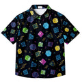Men’s Black Multicolor Polyhedral Dice Short Sleeve Button-Up Shirt