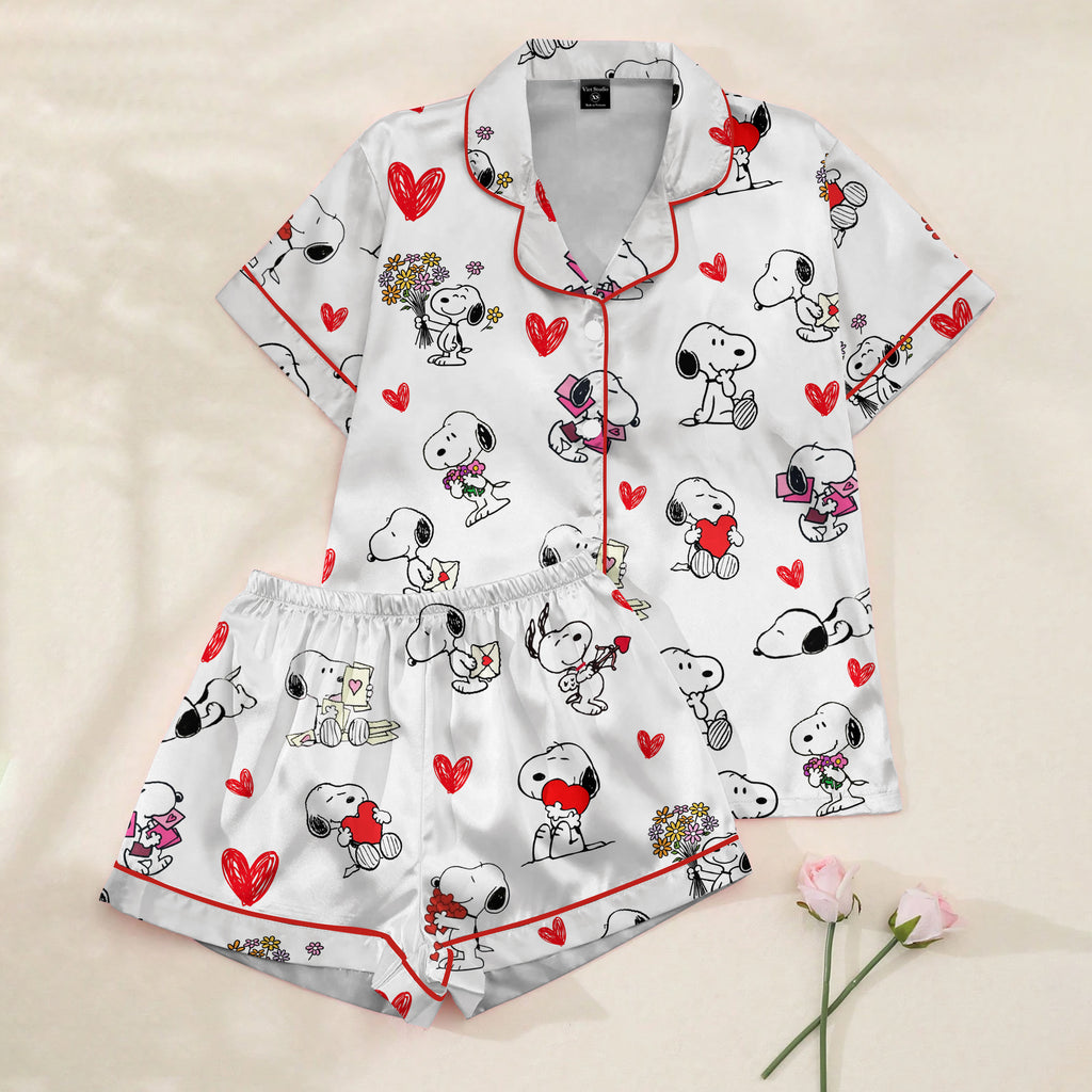 Women’s Snoopy Valentine Satin Pajama Set