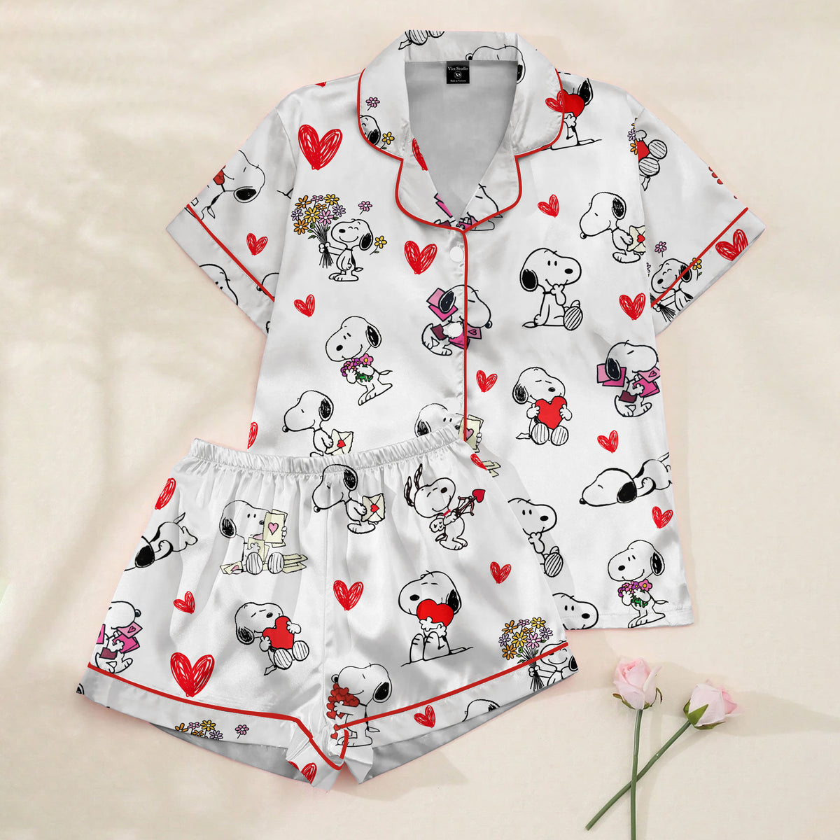 Women’s Snoopy Valentine Satin Pajama Set