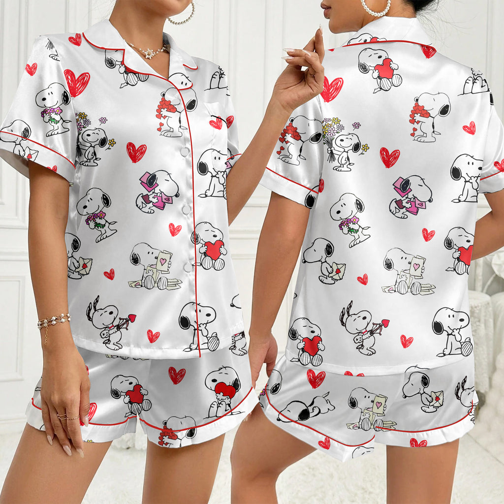 Women’s Snoopy Valentine Satin Pajama Set