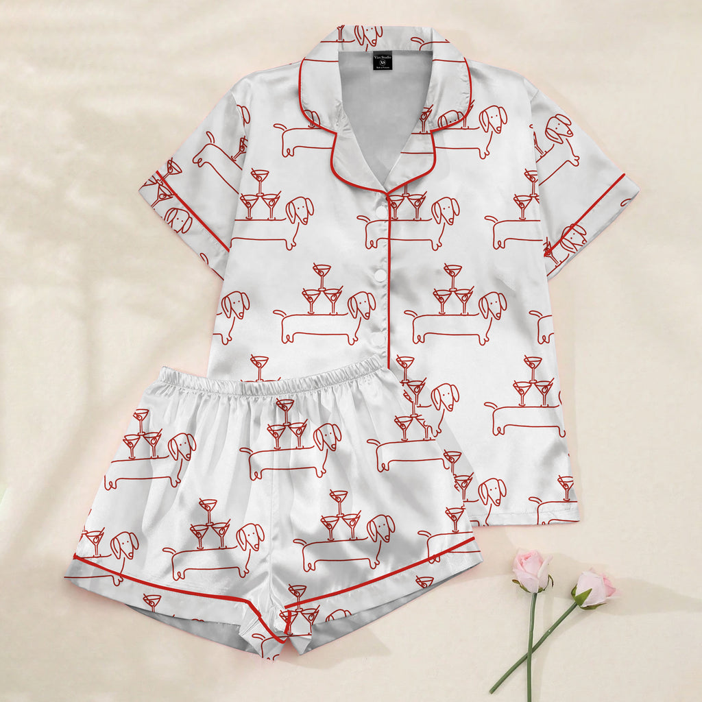 Women’s Dachshund Cocktail Satin Pajama Set