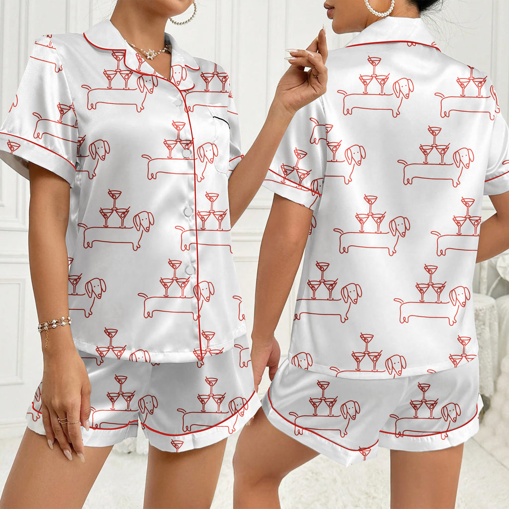 Women’s Dachshund Cocktail Satin Pajama Set