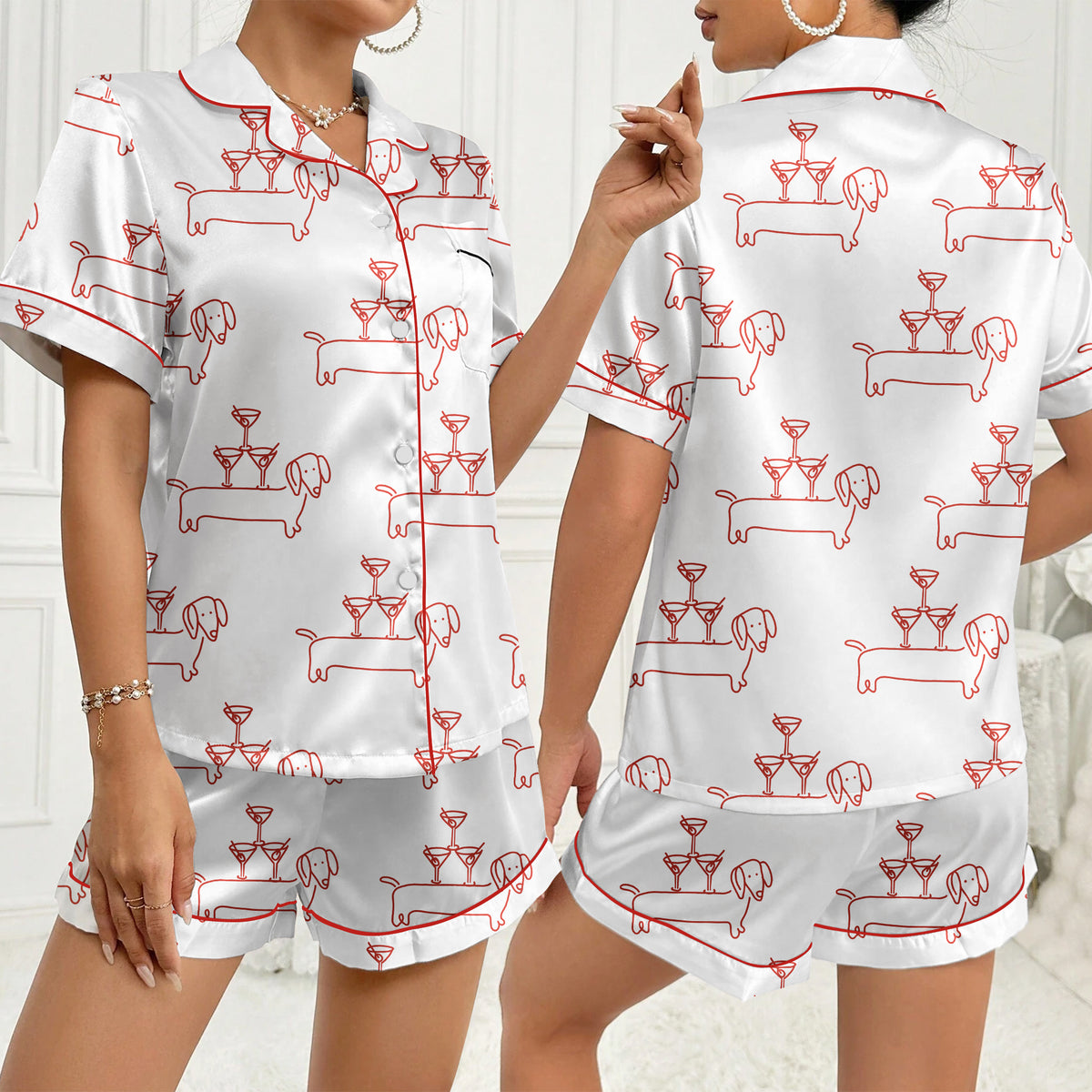 Women’s Dachshund Cocktail Satin Pajama Set