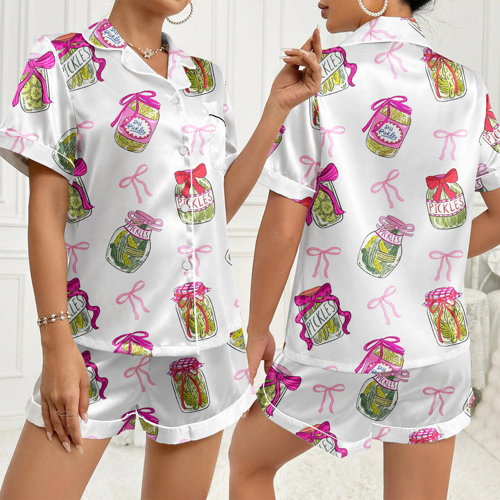 Women’s Pickles & Bows Satin Pajama Set