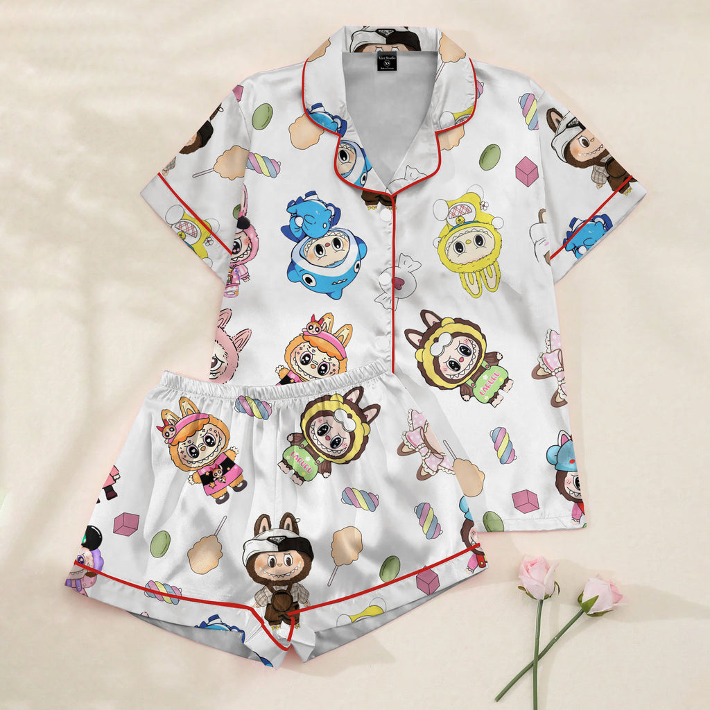 Women’s Labubu Candy Characters Satin Pajama Set
