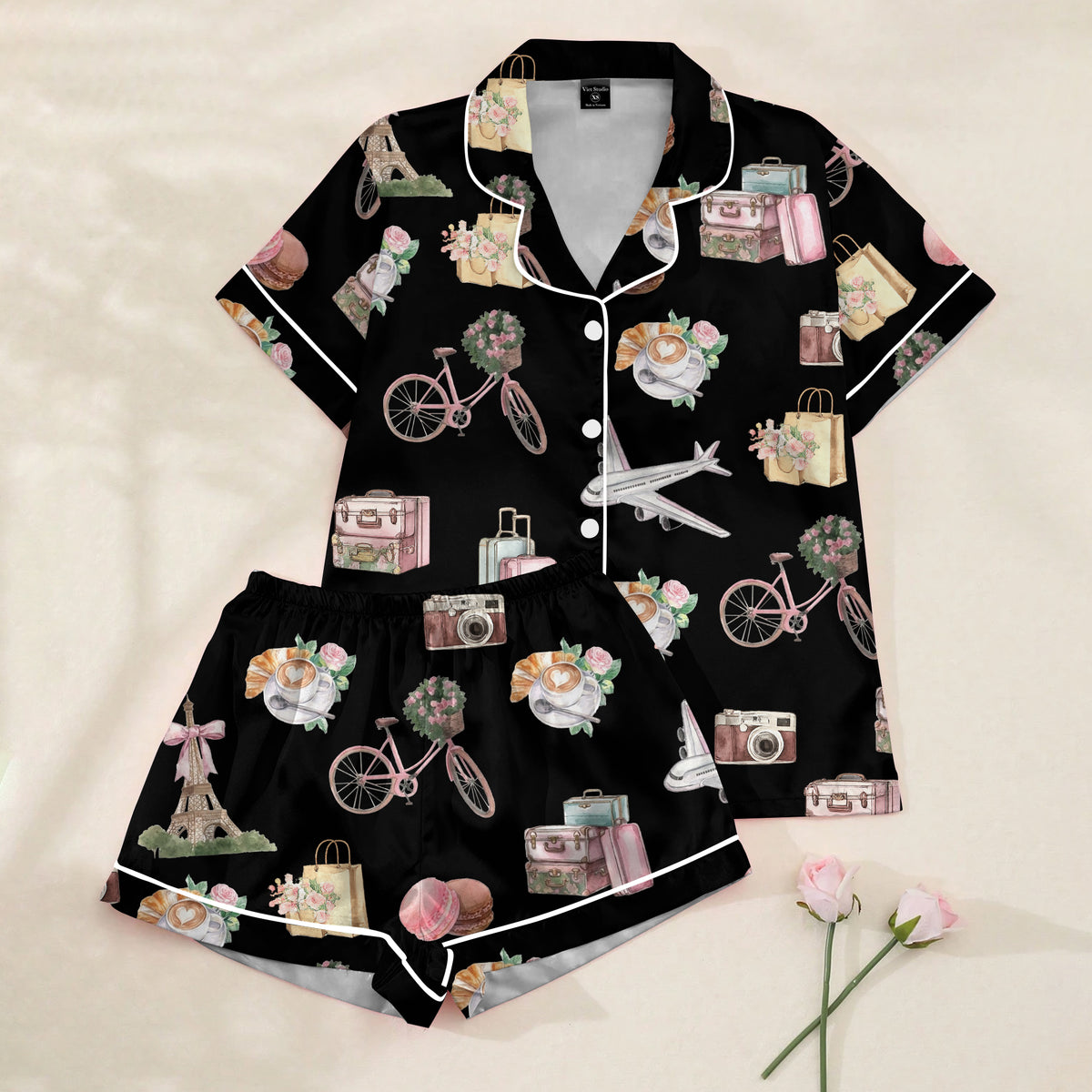 Women’s Paris Travel Satin Pajama Set