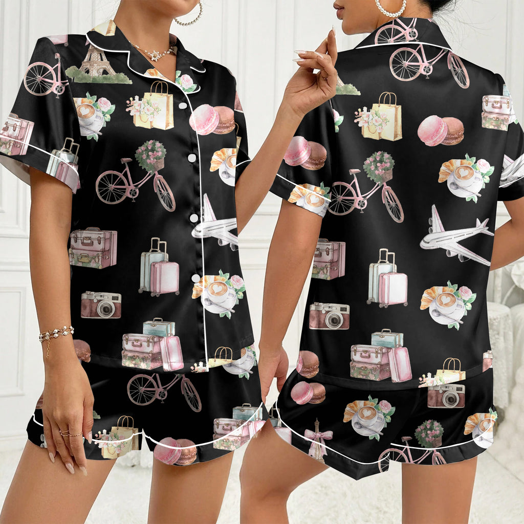 Women’s Paris Travel Satin Pajama Set