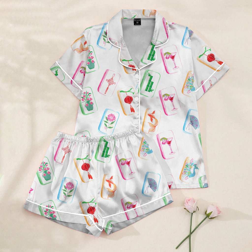 Women’s Mahjong Tile Satin Pajama Set