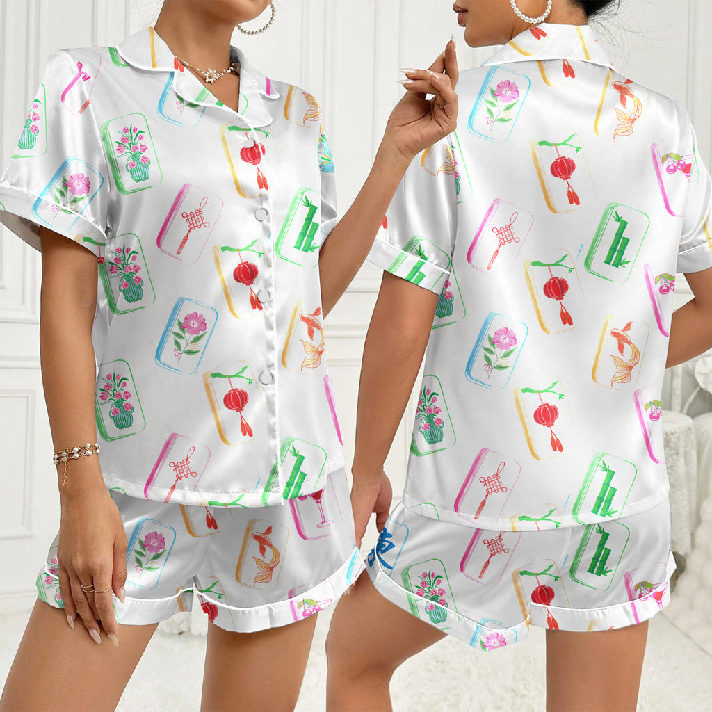Women’s Mahjong Tile Satin Pajama Set