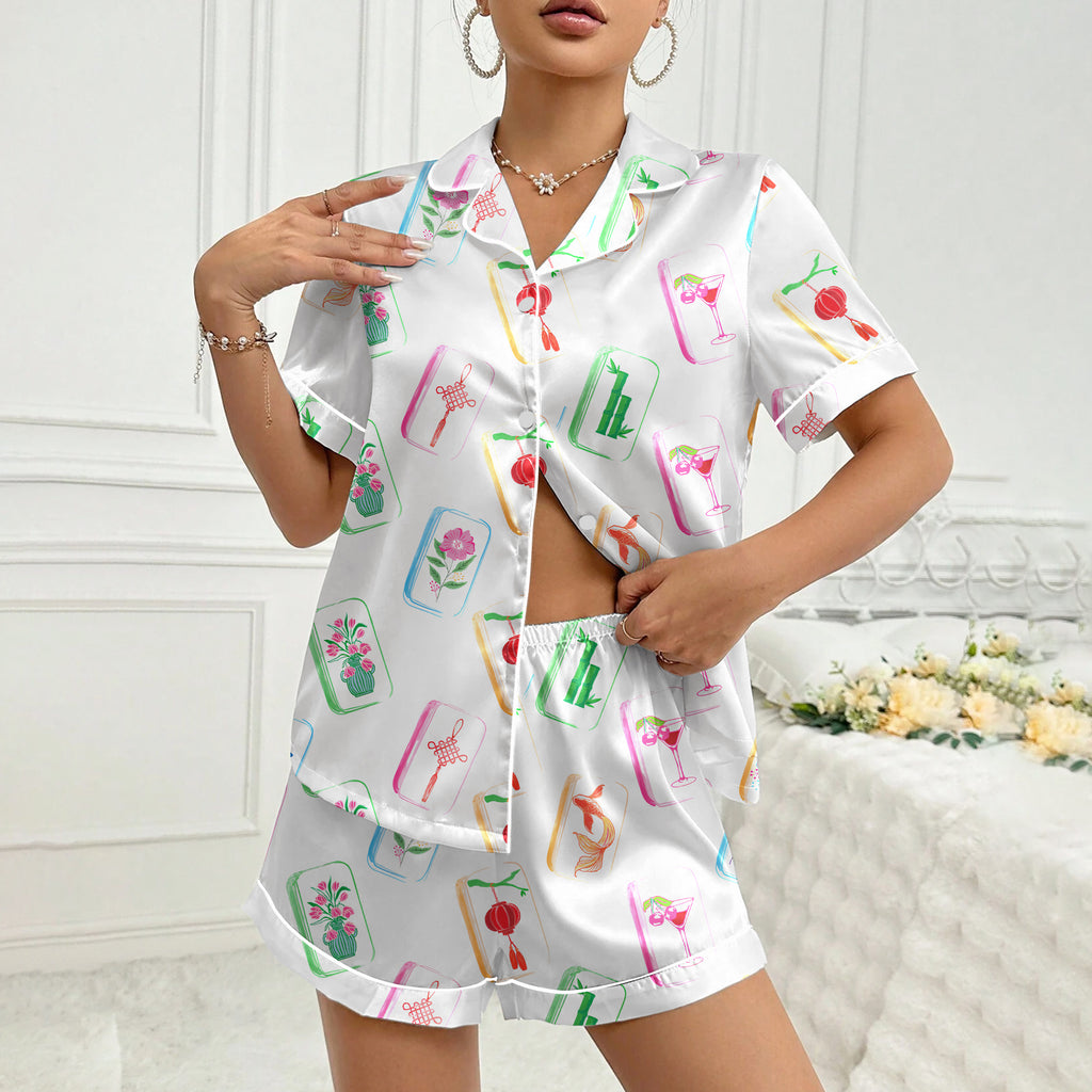 Women’s Mahjong Tile Satin Pajama Set