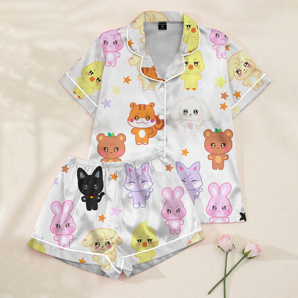 Women’s Cute Animal Characters Satin Pajama Set