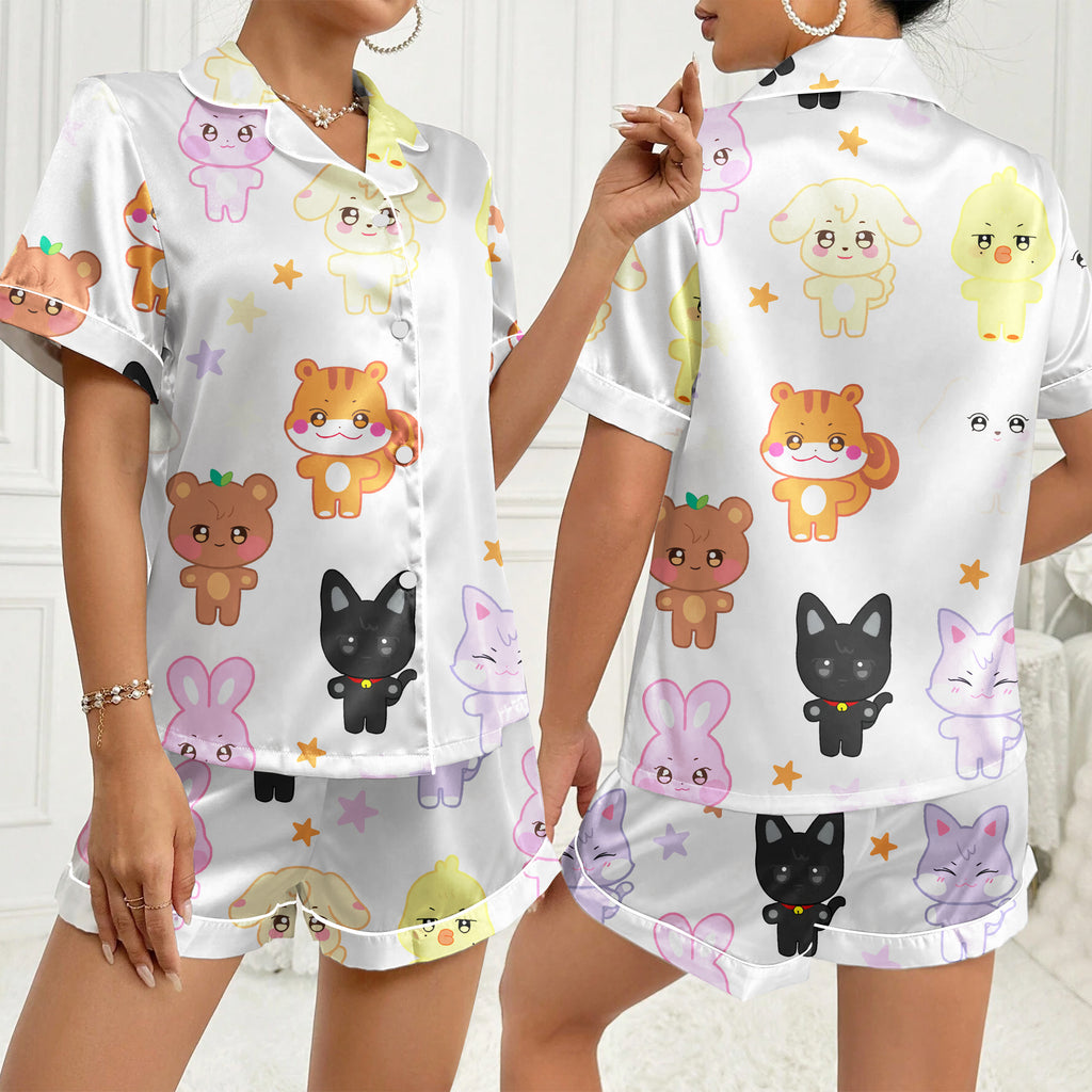 Women’s Cute Animal Characters Satin Pajama Set