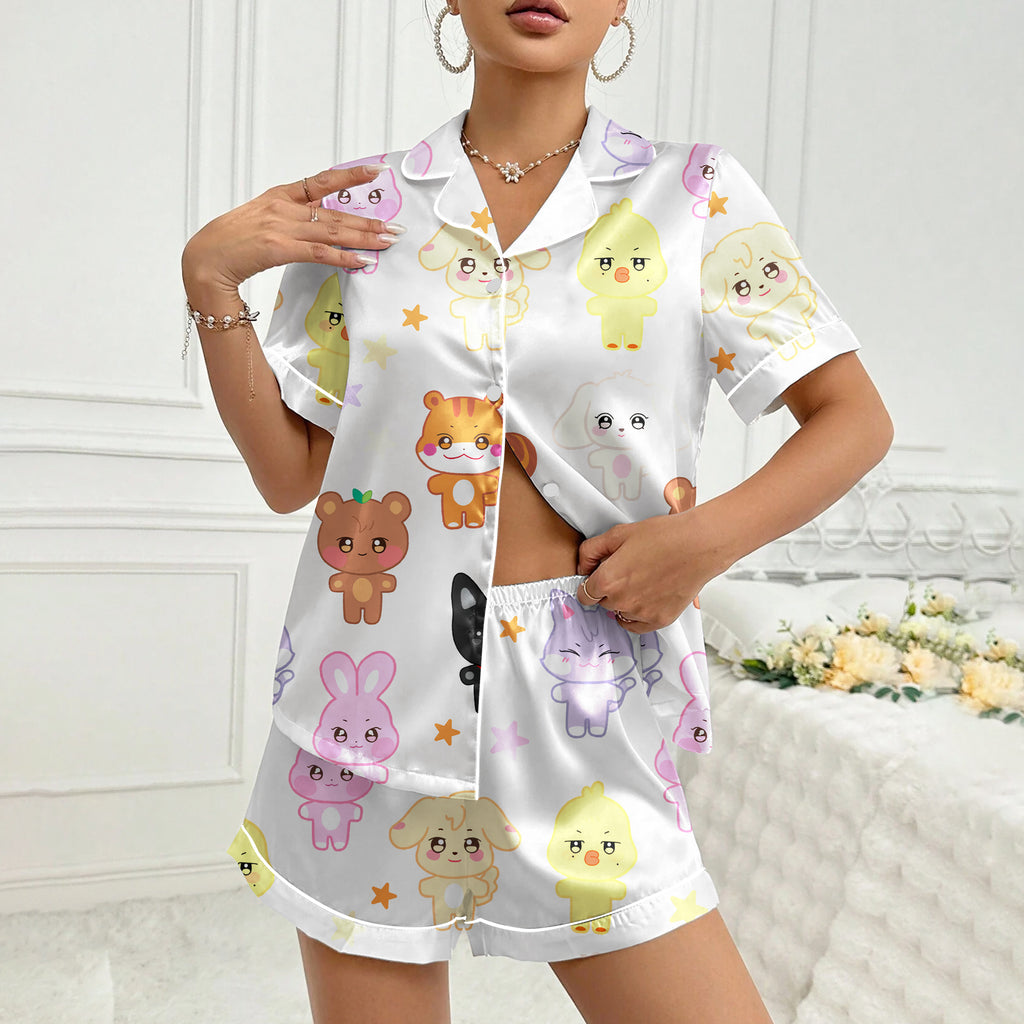 Women’s Cute Animal Characters Satin Pajama Set
