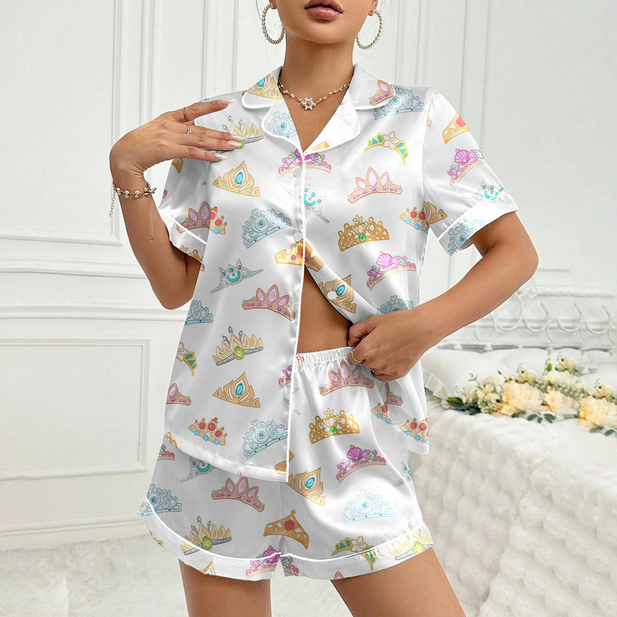 Women’s Princess Tiara Satin Pajama Set