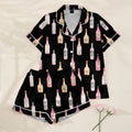 Women’s Rosé Wine Bottles Satin Pajama Set