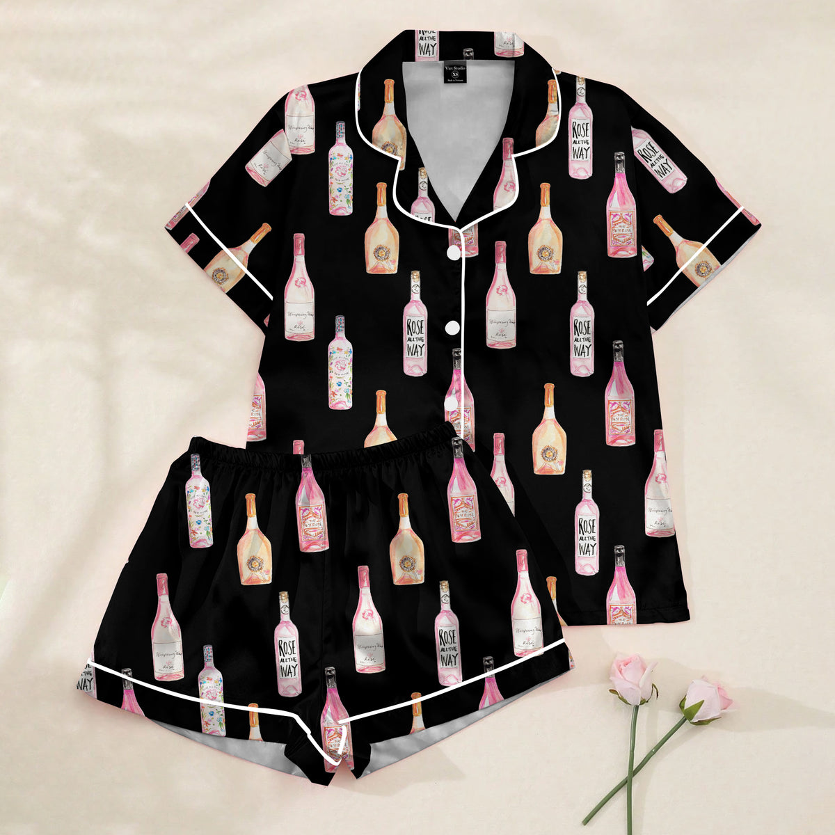 Women’s Rosé Wine Bottles Satin Pajama Set