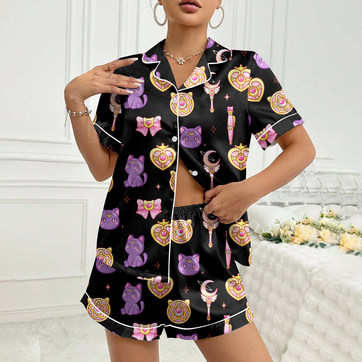 Women’s Sailor Moon Luna Satin Pajama Set