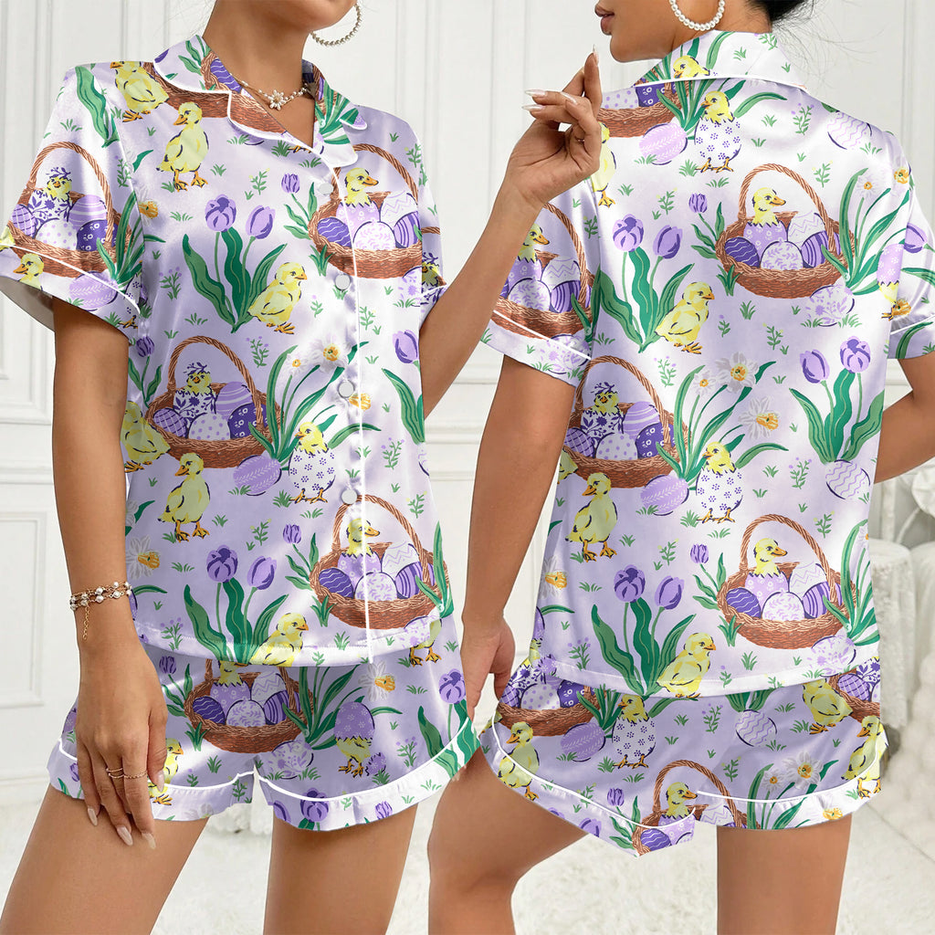 Women’s Lavender Easter Chick Satin Pajama Set