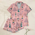 Women’s Pink Champagne Print Satin Pajama Set