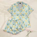Women’s Light Blue Daisy & Bow Satin Pajama Set
