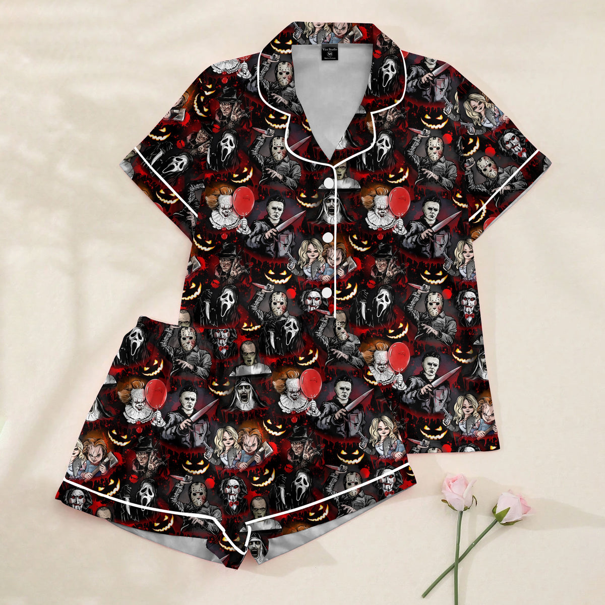 Women’s Black & Red Horror Character Satin Pajama Set