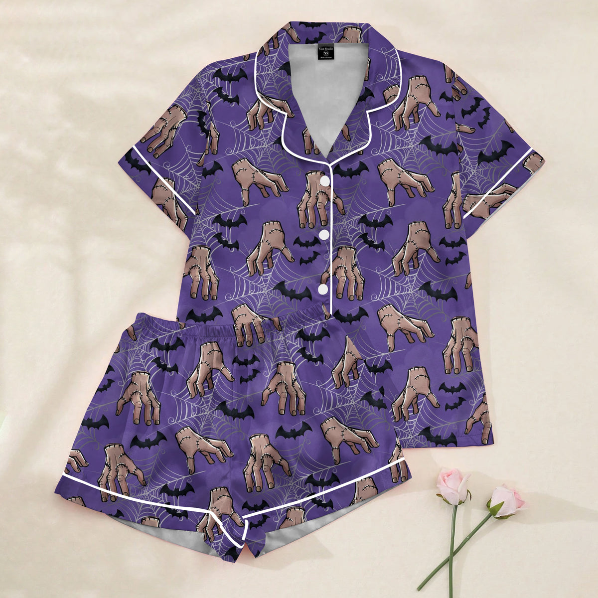 Women’s Purple Halloween Creepy Hand Satin Pajama Set