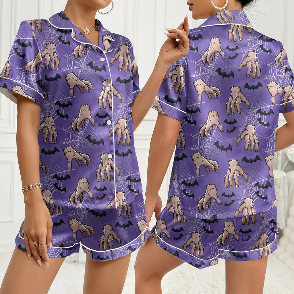 Women’s Purple Halloween Creepy Hand Satin Pajama Set