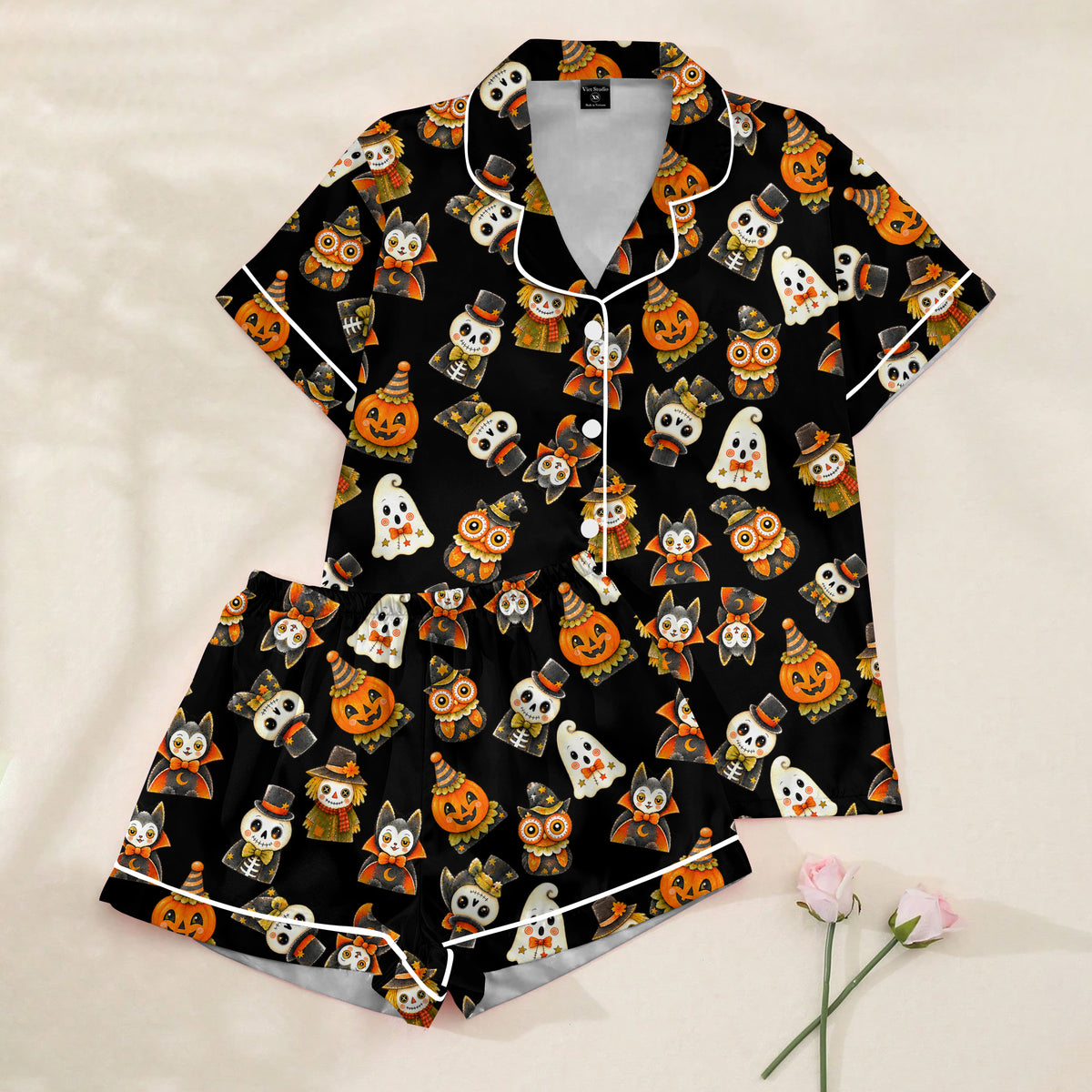 Women’s Vintage Halloween Character Pattern Short Sleeve Pajama Set