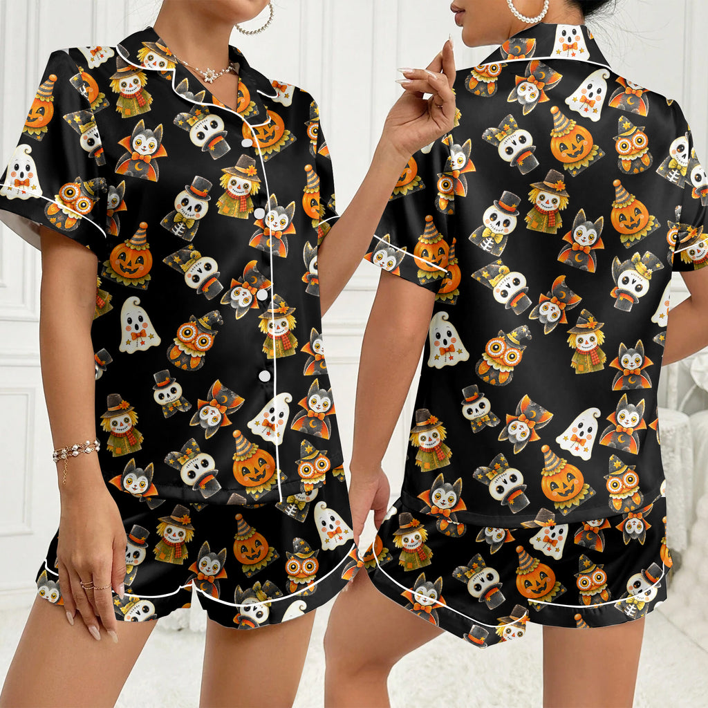 Women’s Vintage Halloween Character Pattern Short Sleeve Pajama Set