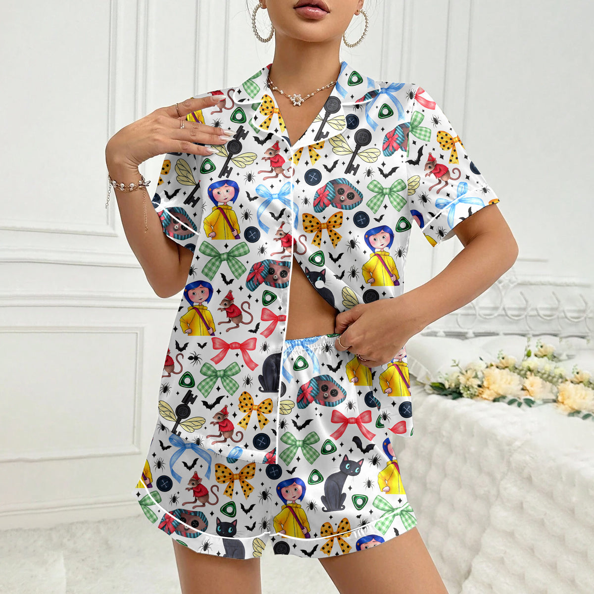 Women’s White Coraline Satin Pajama Set