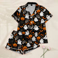 Women’s Black Halloween Ghost & Pumpkin Satin Pajama Set