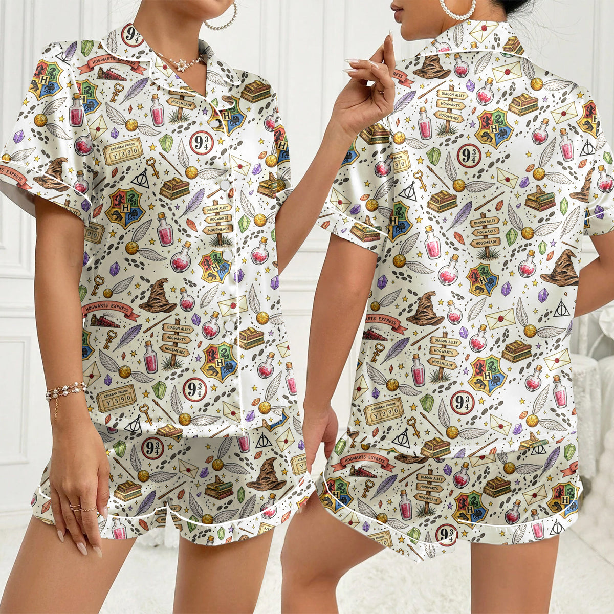 Women’s Cream Harry Potter Satin Pajama Set