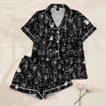 Women’s Black Halloween Skeleton & Ghost Satin Pajama Set